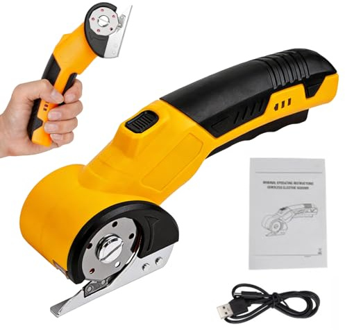 Forbice Elettrica Senza Filo,Multifunzione taglia cartone,con luce a LED,blocco di sicurezza,Taglio Rotante Ricaricabile con 2 lame,Ricarica USB,per Cartone, Tessuti, Pelle, Tappeti e Plastica