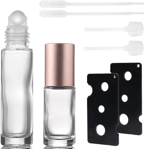 Rellenable Perfume Roll 10ml/5ml con 2Abridor, 2Gotero, 2Dispensador de bomba, Botellas Roll On Cristal con Roll-on Bola de Acero Inoxidable, para Aceites Esenciales, Masajes, Perfumes, Aromaterapia
