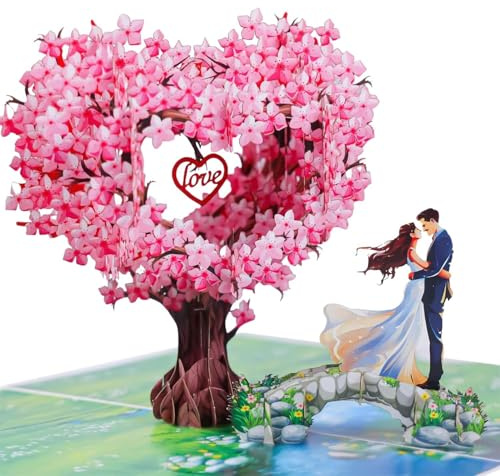 Biglietto Auguri Matrimonio Albero Ciliegio fiore 3D Biglietto Pop Up, Romantica Biglietti San Valentino con Busta per Donna Fidanzata Moglie Sposi, Regalo per Matrimonio Anniversario, San Valentino