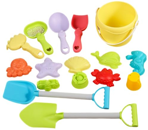 Strandspielzeug für Kinder ab 3 Jahren, 16-teiliges Sand-Set aus Kunststoff, inklusive Eimer, Schaufel, Rechen, Formen, wasserdichtes Sandkasten-Spielzeug für Outdoor-Reisen – Strand-Sandkasten