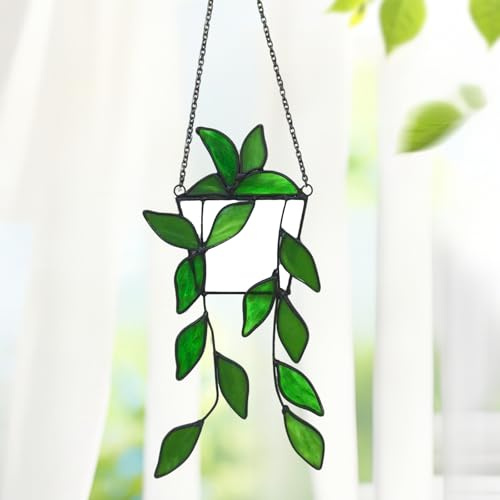 Atrapador de Sol con Diseño de Plantas Verdes,se Puede Colgar en la Ventana,Atrapasoles para Ventanas,Adorno Colgante Decoración,Decoración Interior,para Terraza,Alféizar,Casa y Jardín