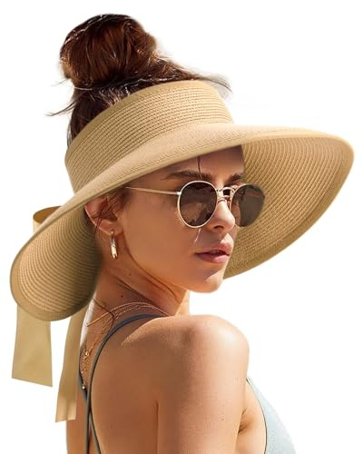 Cappello di Paglia delle Donne con Breccia Larga,Cappello da Sole da Donna Floscio,Cappello Parasole di Paglia Donna Elegante,Pieghevole Estate Cappello Spiaggia per Estate Viaggio Spiaggia Vacanz (B)