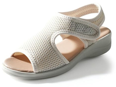 STRAPPO SOFT Sandali Donna Comfort Ortopedici con Strappo Regolabile Ideale per Anziani Tomaia Mesh Traspirante Zeppa 4,5 cm Beige, 38