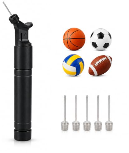 Carehabi Bomba para Balones con 5 Agujas Set Bomba de Aire Doble Acción Portátil Inflador Manual para Fútbol Baloncesto Voleibol Balonmano Accesorios Deportivos