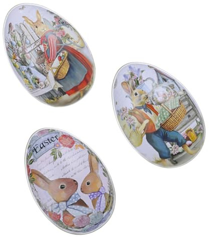 SHINEOFI 3 Pièces Boîte à Œufs de Pâques en Tinplate pour Bonbons, Carton Décoratif