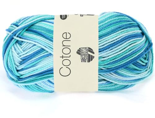 LANA GROSSA Cotone Print | Baumwollbasicgarn | Handstrickgarn aus 100% Baumwolle | 50g Wolle zum Stricken & Häkeln | 125m Garn FB 312