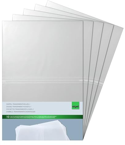 SIGEL Doppel Transparenthüllen A4 für Speisekartenmappe 50 Stück | SM180/5, Für Gummibindung, strapazierfähig und leicht abwischbar