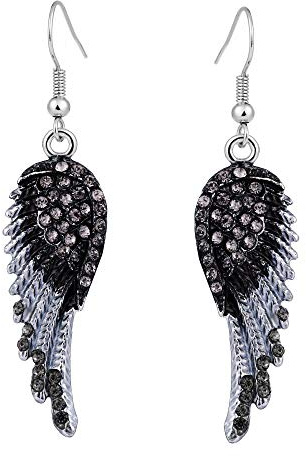 EVER FAITH Österreichische Kristall Elegant Engel Fluegel Hook Dangle Ohrringe schwarz Versilbert