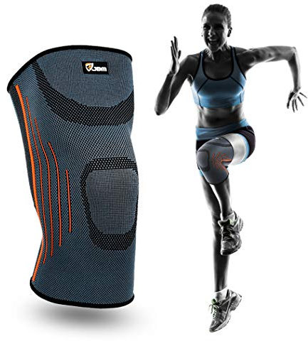 JBM Adults GYM Knee Brace Support Compression Sleeve Patella Wrap Band Knee Stabilizer Safe Durable Comfortable Elastic Adjustable Pain Relief for Weightlifting Power Lifting Fitness Exercise Football Soccer Basketball Baseball Volleyball Tennis Badminton Running Climbing Cycling Biking Hiking (Grey, Medium)