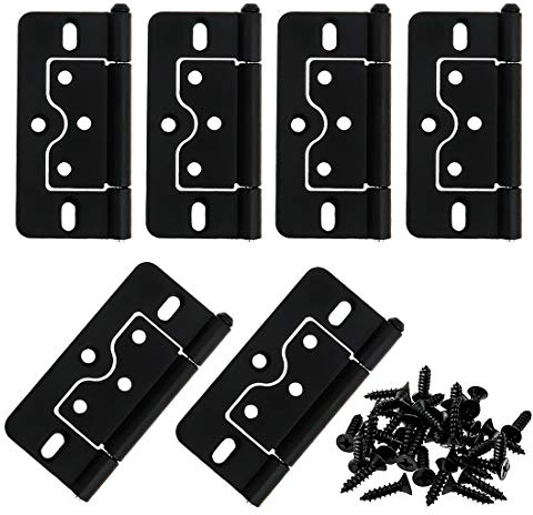 3 Inch Non-Mortise Cabinet Hinges 6Pcs Black, Antique Style Interior Door Hardware, Wood Box Show Case Hinges for Trailer, Camper, Cupboard