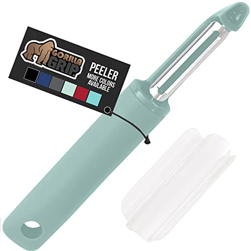 GORILLA GRIP® Patented BPA-Free Vegetable Peeler, Extra Sharp Swivel Stainless Steel Blades with Guard, Comfortable Soft Handle, Easily Peel Carrots or Fruit, Potato Eye Remover, Dishwasher Safe, Mint
