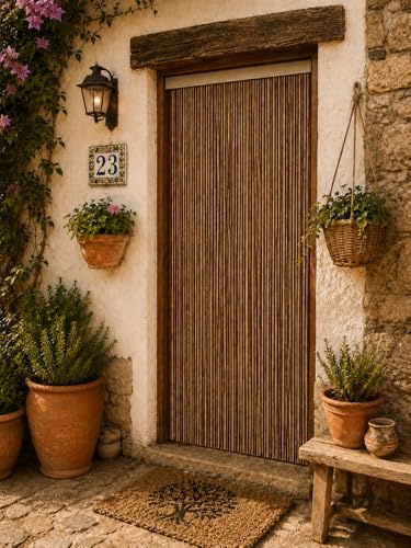 Cortina de Puerta, Exterior e Interior, 90 x 210 cm, MARRON-BEIGE, PVC y aluminio, Evita la entrada de Insectos, bichos, fácil de instalar, Fabricada en España