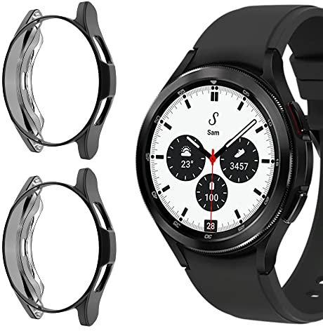 Niboow Hülle [2-Stück] Kompatibel mit Samsung Galaxy Watch 4 Classic 42mm, Kratzfest Hülle ​, Soft TPU Stoßfestes Schutzhülle Kompatibel mit Samsung Galaxy Watch 4 Classic 42mm-Schwarz+Schwarz
