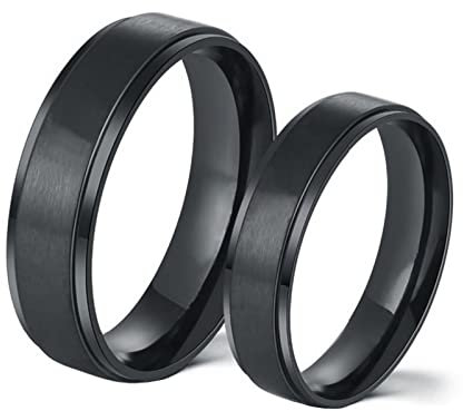 Beydodo Edelstahl Ringe Set, Freundschaftsringe Paar 6MM 8MM Matt Bandringe Damen Gr.49 (15.6)+Herren Gr.60 (19.1), Schwarz Ringe Frauen Männer Personalisiert