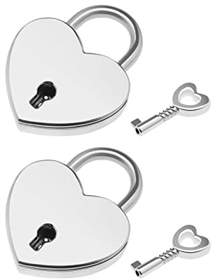eMagTech 2pcs Mini Cadenas en Forme de Coeur avec 2pcs Clés Mignon Serrures en Métal pour Journal Intime Boîte à Bijoux Armoire à Tiroirs, Argenté