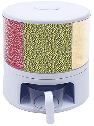 RainWeel Vorratsdose 360° drehbarer Getreidespender mit 6 Fächer 11kg Getreidebehälter Luftdicht Vorratsbehälter Lebensmittelspender