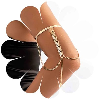 Inateannal Brazalete Punk para la parte superior del brazo Cadena de reloj de hoja de oro Brazaletes de borla abiertos Joyas para mujeres Niñas