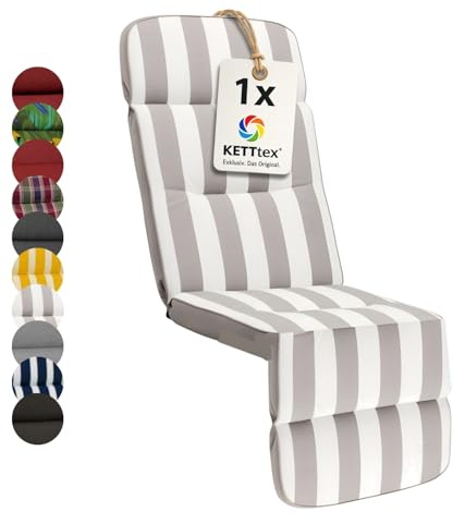 KETTtex EXKLUSIV Auflage Relaxliege hellgrau gestreift I Gartenliege Polster 175x50x9cm I hochwertige & Pflegeleichte Liegenauflage I Wetter- & formbeständige Liegen-Auflage I KTH3 Liegestuhlauflage