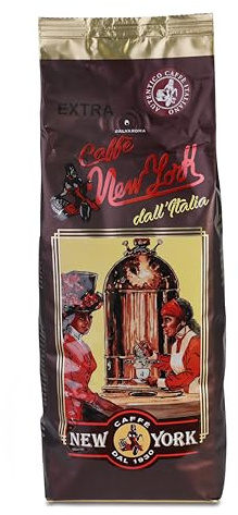 Caffè New York - EXTRA - Caffè in grani, gusto soave, grani 100% arabica, da macinare, caffe espresso italiano, media tostatura - alta qualità dal 1930-1 kg, chicchi