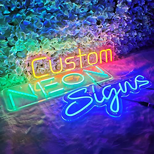 Personalisiert LED Leuchtschilder - Benutzerdefinierte Neonschilder für Wanddekoration Bar Geburtstag Hochzeit Party Schlafzimmer Logo Lichtzeichen Neonschild(Optionaler 25-120cm,1 - 3 Lines Text)