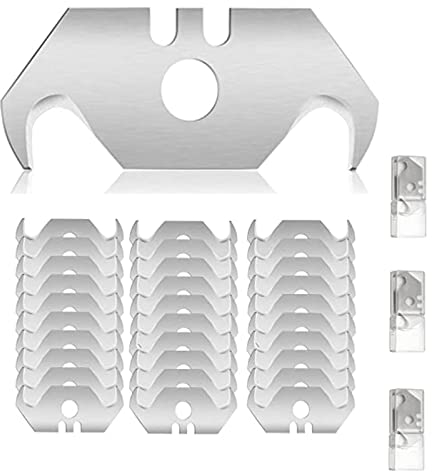 30 Pièces Lames à Crochets, Lames Croche, Acier Lames Trapèzes, Lames à Crochet pour Cutters, Lames à Crochet Trapézoïdales Ultra Tranchantes Adaptées aux Cutters et Couteaux Universels