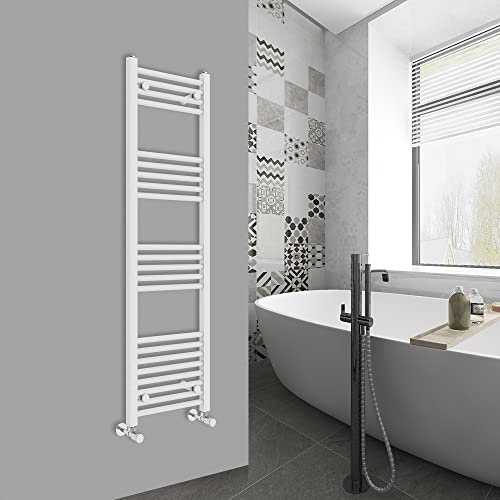 Warmehaus Modern Bathroom Heated Towel Rail 1400x400mm Straight White | Ladder Radiator for Bathroom Kitchen, Wall Brackets, Central Heating, Premium Mild Steel