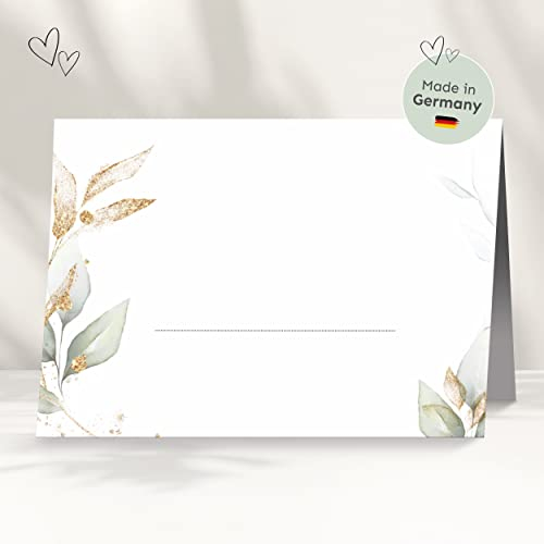 50 Tischkarten für deine Hochzeit | Eukalyptus gold - Premium Platzkarte im Set, Sitzplatzkarte, Design Namenskarte für Gäste