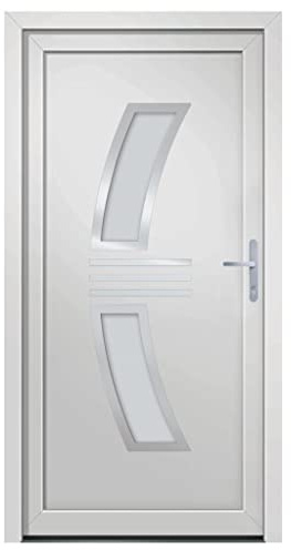 vidaXL Haustür, Tür mit verstellbarer Scharniere, Eingangstür mit 5 Punkt Pilzzapfenverriegelung, Vordertür Aluminiumschwelle Isolierverglasung Stahlverstärkung, Weiß PVC