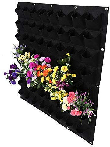 LIZEALUCKY Hängende Pflanztaschen, 64 Taschen, Hängende Pflanztasche, Vertikaler Wand-Pflanzgefäß(Schwarz)