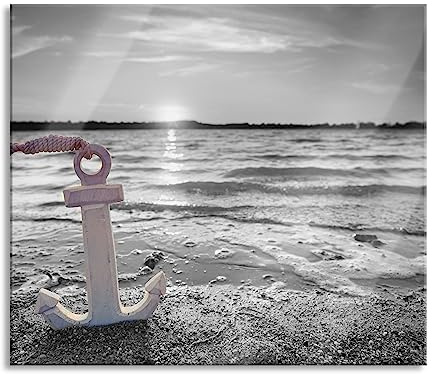 Anker am Ostseestrand im Sonnenuntergang B&W Detail Herdabdeckplatte & Spritzschutz aus Echtglas | Für Herd-Kochfelder | 60x52 cm
