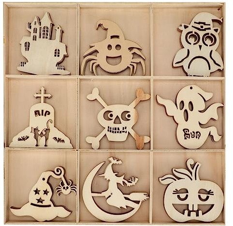ABOOFAN 45stücke Halloween-holzscheiben Als Dekoration Mit Totenkopf Und Spinnenmotiven Für Zuhause Bar Und Party Holzanhänger Für Halloween-dekoration