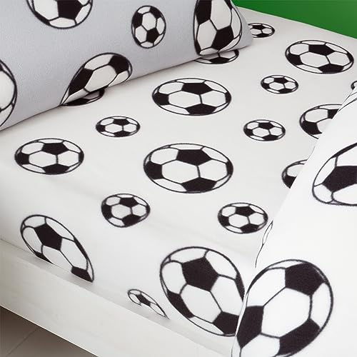 Catherine Lansfield Cosy Football - Sábana Bajera Ajustable de Forro Polar, tamaño Doble, Color Blanco