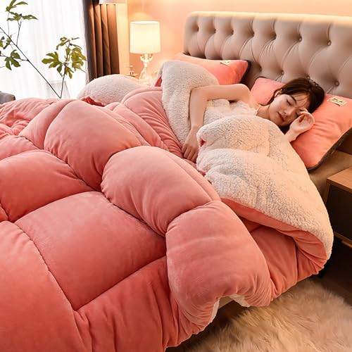 PRELGOSP Kaschmir Decke, Warme Dicke Bettdecke, Weiche Flauschige Winter Steppdecke, Doppelseitiges Design,Rosa,150x200cm/3.5kg