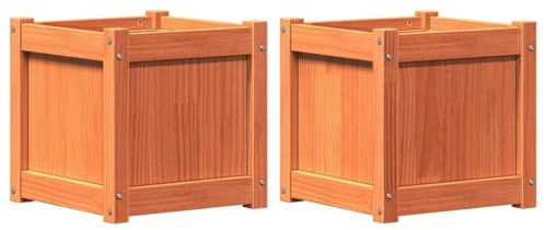 vidaXL Pflanzkübel 2 STK., Quadratisch Blumenkübel mit viel Platz, Pflanzkasten Übertopf für Garten Terrasse Balkon, Blumentopf Blumenkasten, Wachsbraun Massivholz Kiefer