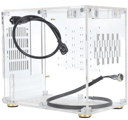 Jiawu Acrylic Mini ITX Case, 360 Degree Open Mini ITX Gaming Case Transparent for Desktop Computer