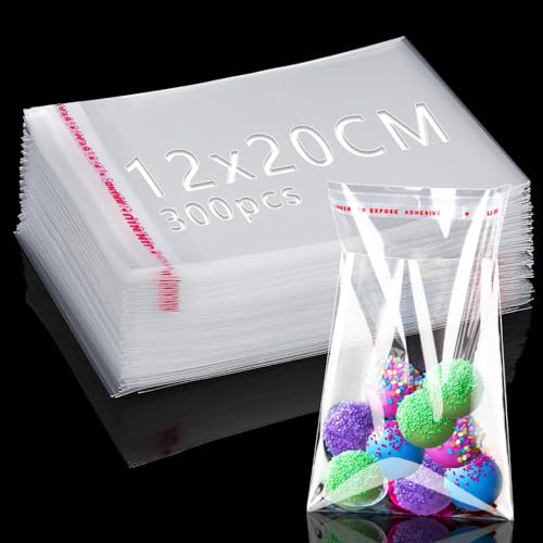 300 Stk Cellophantüten Selbstklebend 20x12cm OPP Tütchen Zellophantüten | Plastiktüten Selbstklebend, Klarsichttüten, Wiederverwendbar, Klebeverschluss, für Süßigkeiten, Keksen, Schokolade, Schmuck