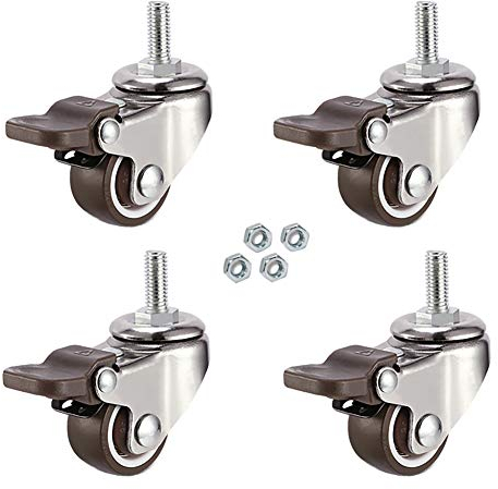 Möbelrollen, 2 Zoll, 50 mm, M8-Gewinde, M10-Schraube, M12-Bolzen, Universal-Lenkrollen mit Bremse, geräuscharmer Gummi, für Tischwagen, Werkbank, Garage, 4 Stück – 160 kg (4 mit Bremse M8 × 20 mm)