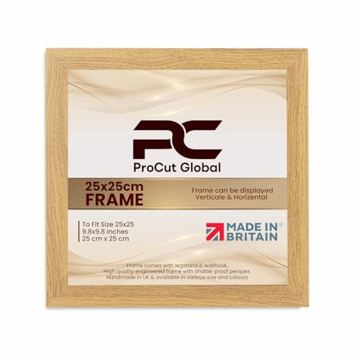 Procut Global 25X25CM Oak Picture Frames – Sleek Wooden Photo Frame with Shatterproof Perspex for Wall or Tabletop – Perfect for Posters, Certificates, Prints–Multiple Sizes & Colors Available