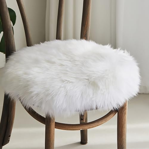 Luxus Schaffell Sitzkissen aus Reiner Wolle, Dickes Fell, weich, bequem, ideal für Bürostuhl, Autositz oder Heimsofa mit runder Form Sitzkissen Stuhlkissen Sitzauflage (A,Splicing 35CM)