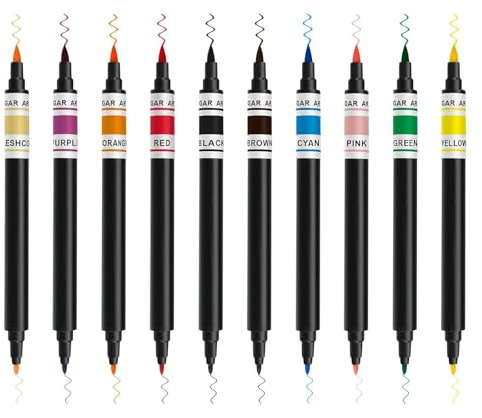 YUEMANXILOU Edible Markers for Cookie Decorating,10Pcs Food Coloring Pens, Double Side Food Grade Pens with Fine & Thick Tip for Decorating Fondant, Cakes, Cookies, Easter Eggs, Frosting, Macaron