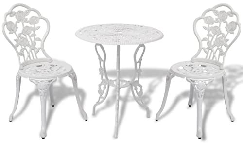 FENLAX 3-TLG. Bistro-Set Aluminiumguss Weiß Gartenmöbel Set Terrassetisch Balkonmöbel Balkontisch Gartentisch mit Stühlen Klapp Möbel Balkonset mit Stühle Terrassenmöbel Esszimmergruppe Gartenset