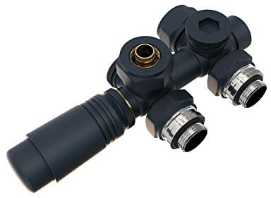 EMKE Conjunto Multiblock para Radiadores, Válvula de ángulo y en línea recta, Conexión central, Válvula de radiador con termostato, Negro