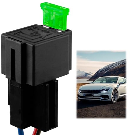 1PCS 12V Sicherungsrelais mit 30A ATO/ATC Flachsicherung und Kabelbaumsatz, Fahrzeug Motor Relais mit Drähte, 4-polige SPST Hochleistungsrelais für den Automobilbereich, inklusive 12 AWG Kabel