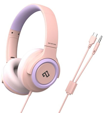 INFURTURE Casque Filaire USB C/3,5mm pour Enfants,Garçons et Filles,Limite de Volume 94 DB,Casque Filaire pour Adolescents,école,Voyage,Cadeaux pour la Fête des Enfants/Cadeaux de Rentrée Scolaire