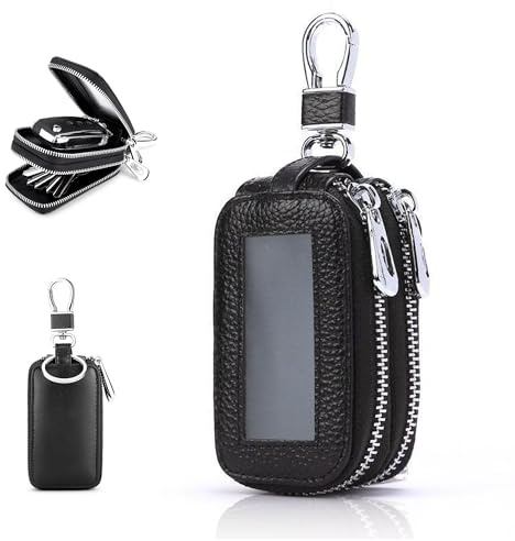 Hezhou Borsa portachiavi per auto a doppio Raccoglitore Chiave multifunzione Borse universali per auto portachiavi Custodia portachiavi auto telecomando custodia in pelle per gli uomini (Nero)