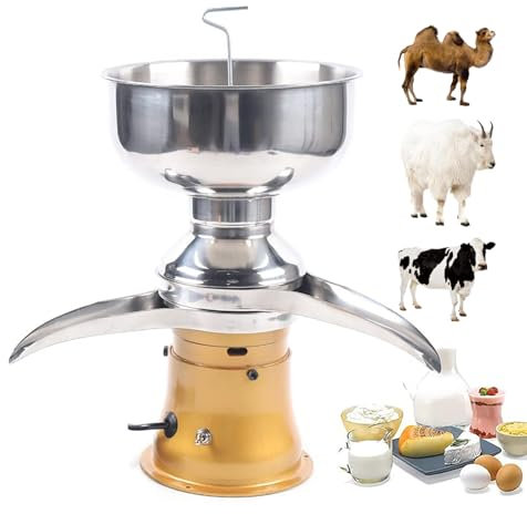 HDaspijh Séparateur centrifuge électrique de crème de Lait 50 L/h, séparateur de crème de Lait par centrifugeuse de Lait en Acier Inoxydable 5 L, transforme Le Lait Entier cru en Lait écrémé,Gold