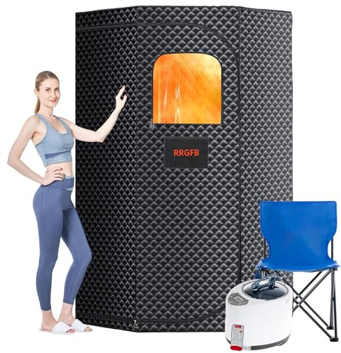 RRGFB Sauna Box, Portable Steam Tent for Home Detox and Relaxation, Includes 3L Steamer, Remote Controller, Folding Chair, Adjustable Timer 1-60 Min, Large Size