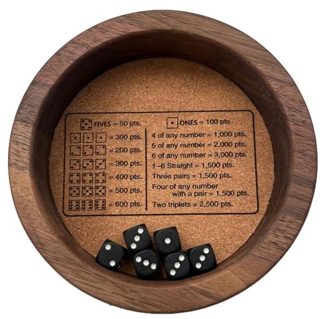 Youding Farkle Würfelbrett, klassisches Farkle Würfelspiel mit Tablett | Robustes Holzwürfelbrett | Sichere Kanten verhindern, DASS Würfel aus den Standard-Spielwürfeln herauskommen