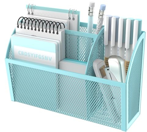 SUPEASY Magnetischer Bleistifthalter bis 3 kg – Magnetisches Regal für das Whiteboard, 3-Gitter Mesh Stifthalter für Kühlschrank, Schließfach Zubehör & Organizer für Zuhause, Blau