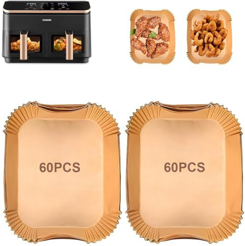 120 Stück Airfryer Backpapier für COSORI Heißluftfritteuse 8,5L, Backpapier für Heißluftfritteuse für COSORI Dual Zone Air Fryer 8,5L, Cookwise 9L, Airfryer Zubehör Air Fryer Accessories
